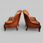 Pair of Victorian Button Back Leather Reading Chairs with Rosewood Arms & Legs - Image 2