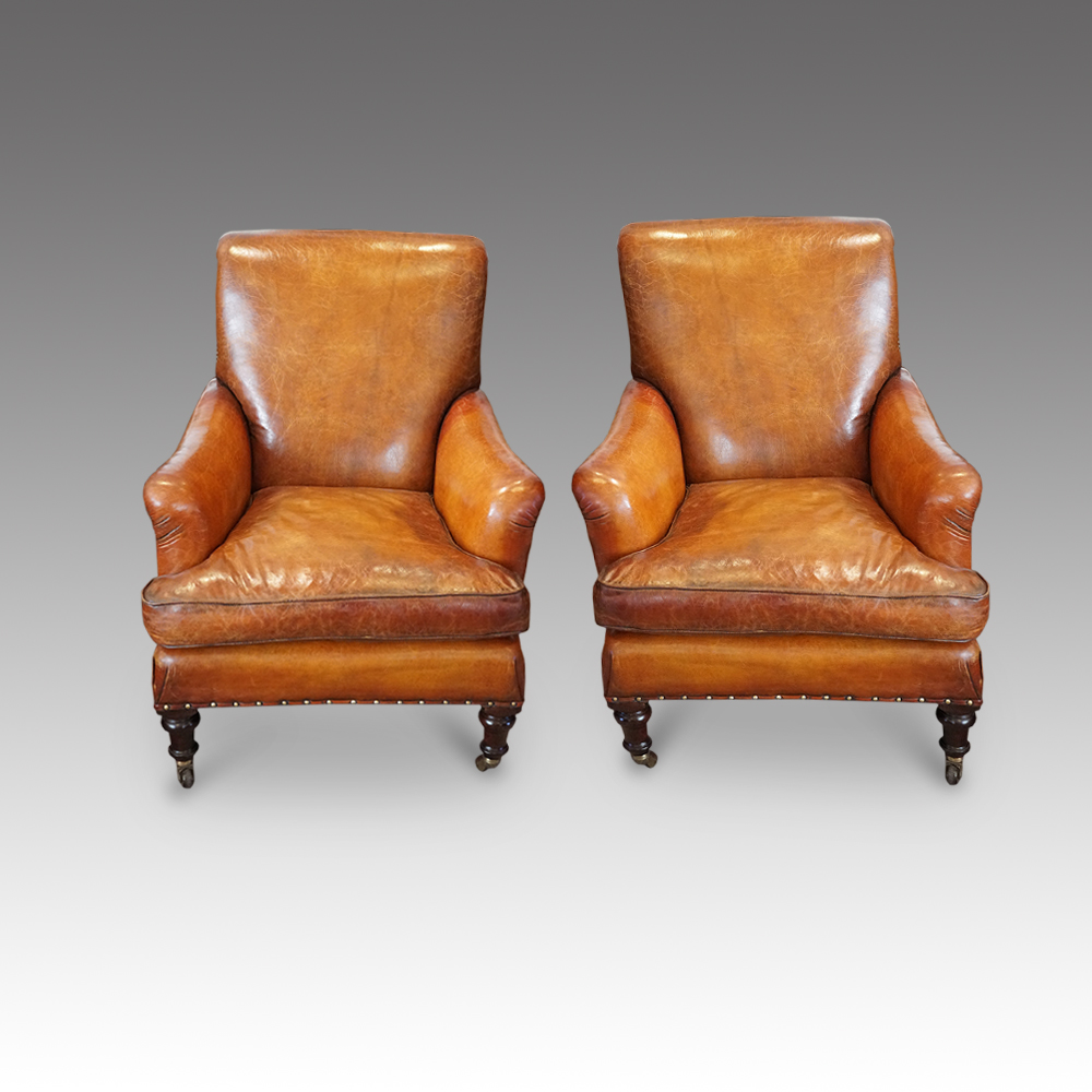 Pair-of-Victorian-leather-club-chairs.jpg Pair of Victorian leather club chairs - Image 1