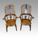 Pair Victorian Yew Broad Arm Windsor chairs