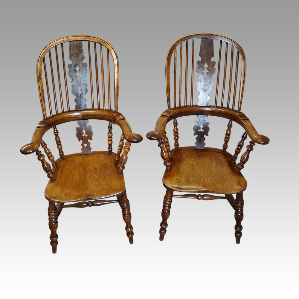 Pair-of-Yew-wood-Yorkshire-broad-arm-chairs.jpg Pair Victorian Yew Broad Arm Windsor chairs - Image 1