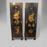 Pair of black lacquer Chinoiserie cupboards