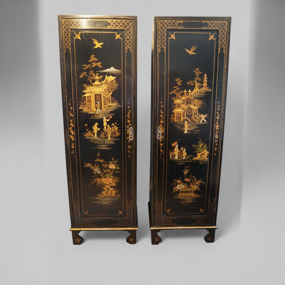 Pair-of-black-lacquer-Chinoiserie-cupboards.jpg Pair of black lacquer Chinoiserie cupboards - Image 1