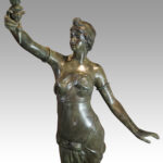 Pair of large bronze lanterns of maidens - Image 2