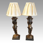 Pair of antique bronze table lamps
