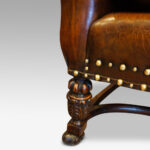 Pair of carved oak and leather wing chairs - Image 9