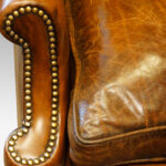Pair of carved oak and leather wing chairs - Image 8