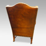Pair of carved oak and leather wing chairs - Image 6