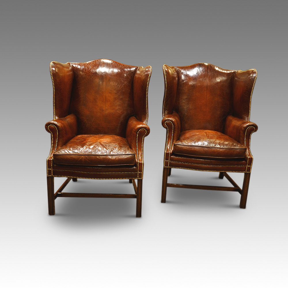 Pair-of-superb-leather-Georgian-wing-chairs.jpg Pair of Georgian style leather wing-chairs Now Sold - Image 1