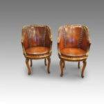 Pair of Edwardian walnut tub chairs