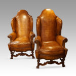 Pair of large leather wing back chairs - Image 2