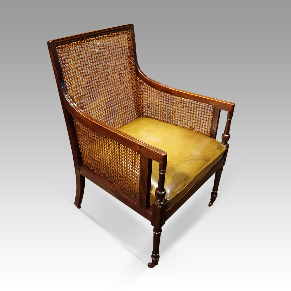 Regency-mahogany-bergere-library-chair.jpg Regency mahogany bergere library chair - Image 1