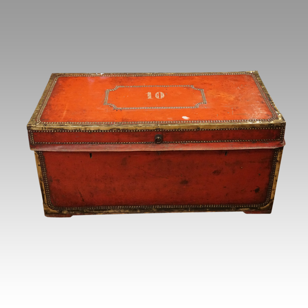 Regency-red-leather-camphorwood-trunk.jpg Regency red leather camphorwood trunk - Image 1
