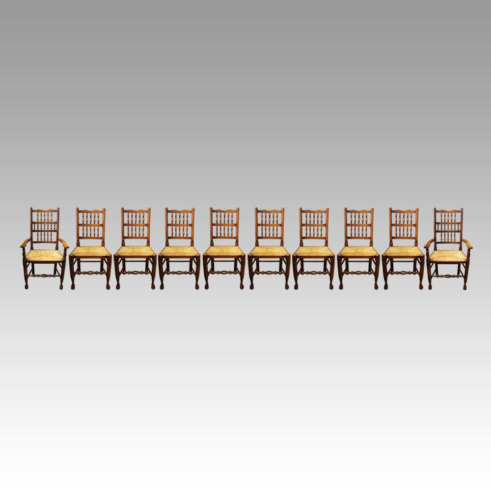 Set-of-10-Lancashire-spindle-back-chairs.jpg Set of 10 Lancashire spindle back chairs - Image 1