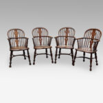 Set of 4 Antique Yew wood Windsor armchairs