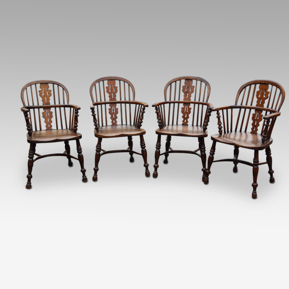 Set-of-4-Yew-wood-Windsor-chairs.jpg Set of 4 Antique Yew wood Windsor armchairs - Image 1