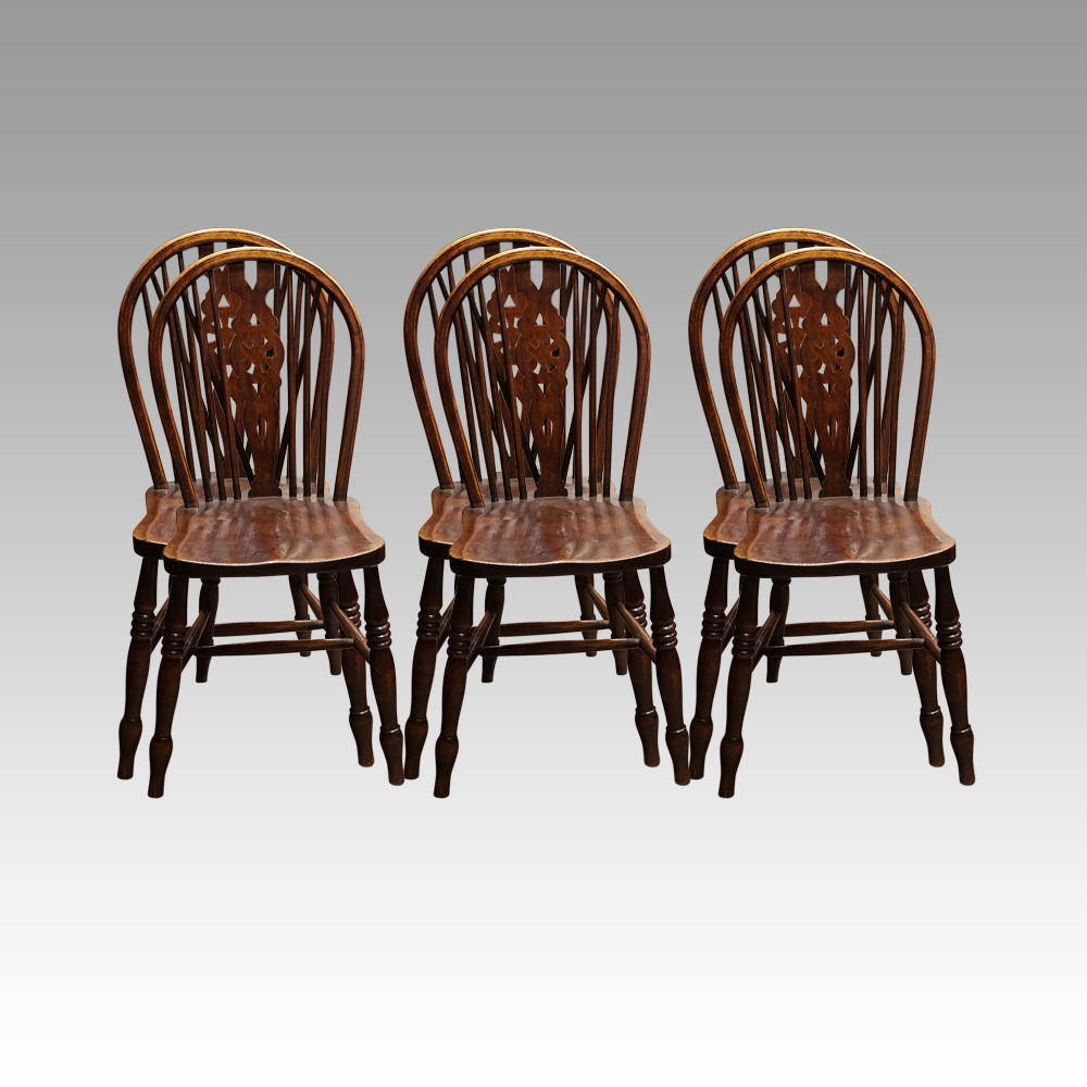 Set-of-6-Wheelback-chairs.jpg Set of 6 Edwardian wheelback kitchen chairs - Image 1