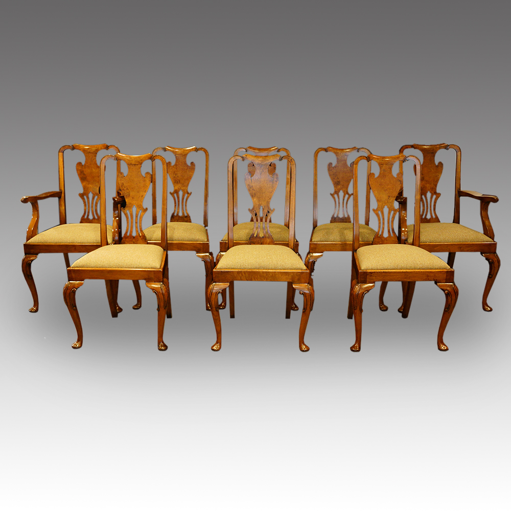 Set-of-8-walnut-Queen-Anne-style-dining-chairs-1.jpg Set of 8 Edwardian walnut dining chairs - Image 1