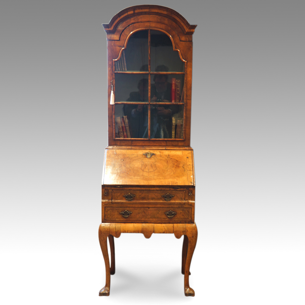 Small-Walnut-bureau-bookcase-George-I-style.jpg Antique walnut bureau bookcase - Image 1