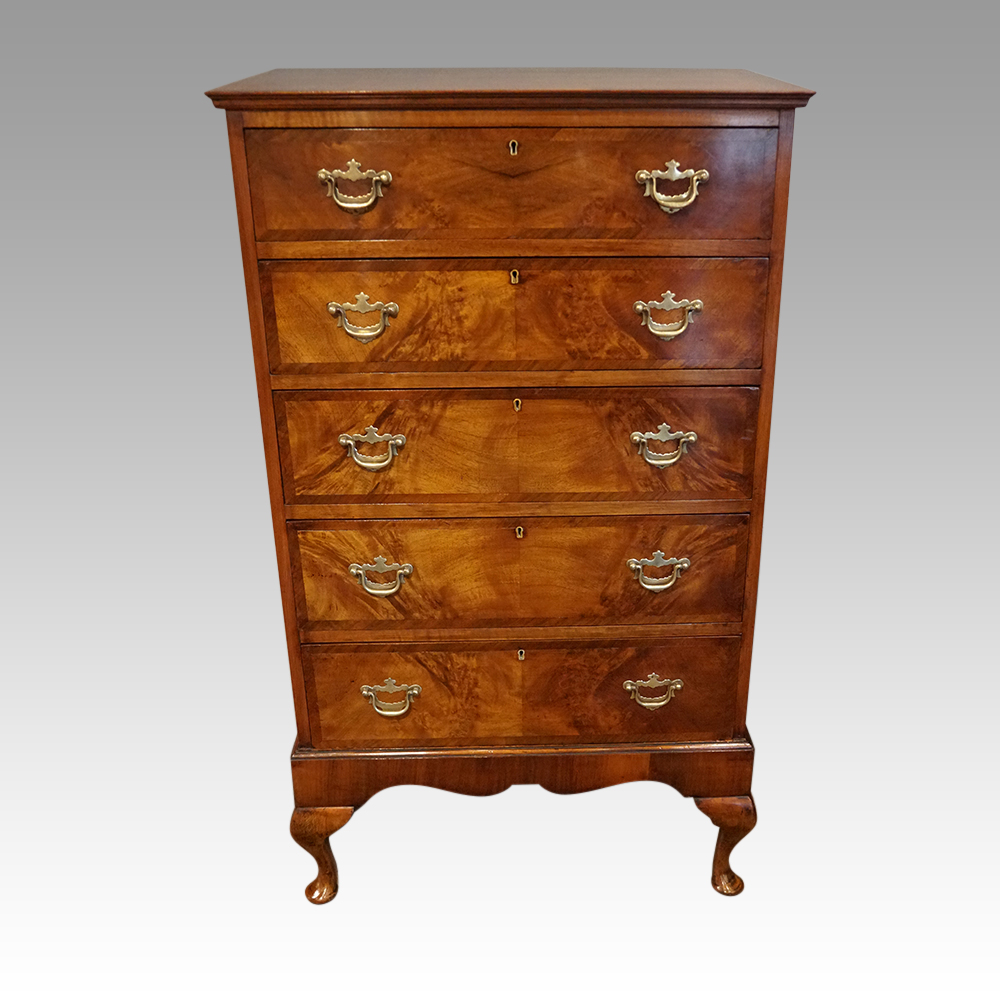 Tall-walnut-chest.jpg George V walnut chest - Image 1