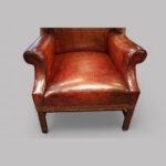 George V tortoiseshell leather wing chair - Image 4