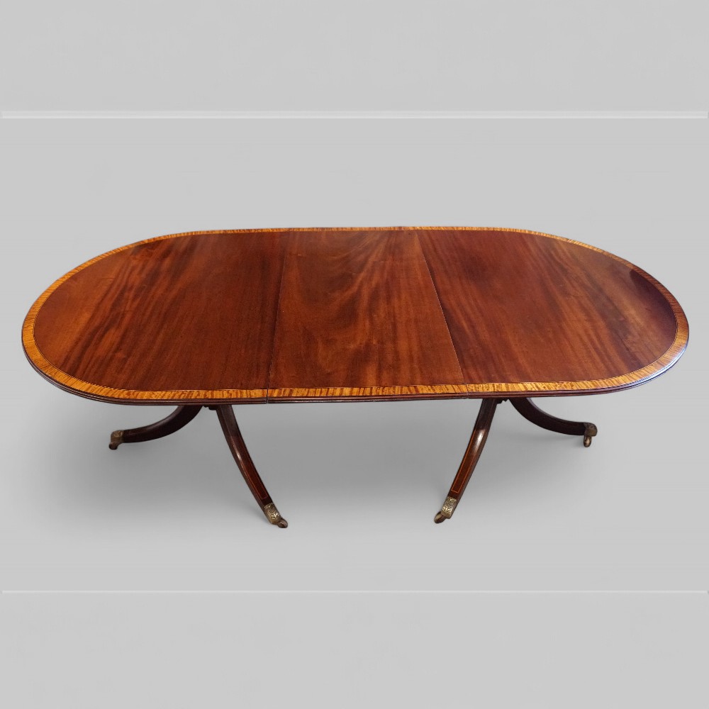 Twin-pillar-dining-table-with-cross-banding-upper.jpg George V mahogany twin pillar dining table - Image 1