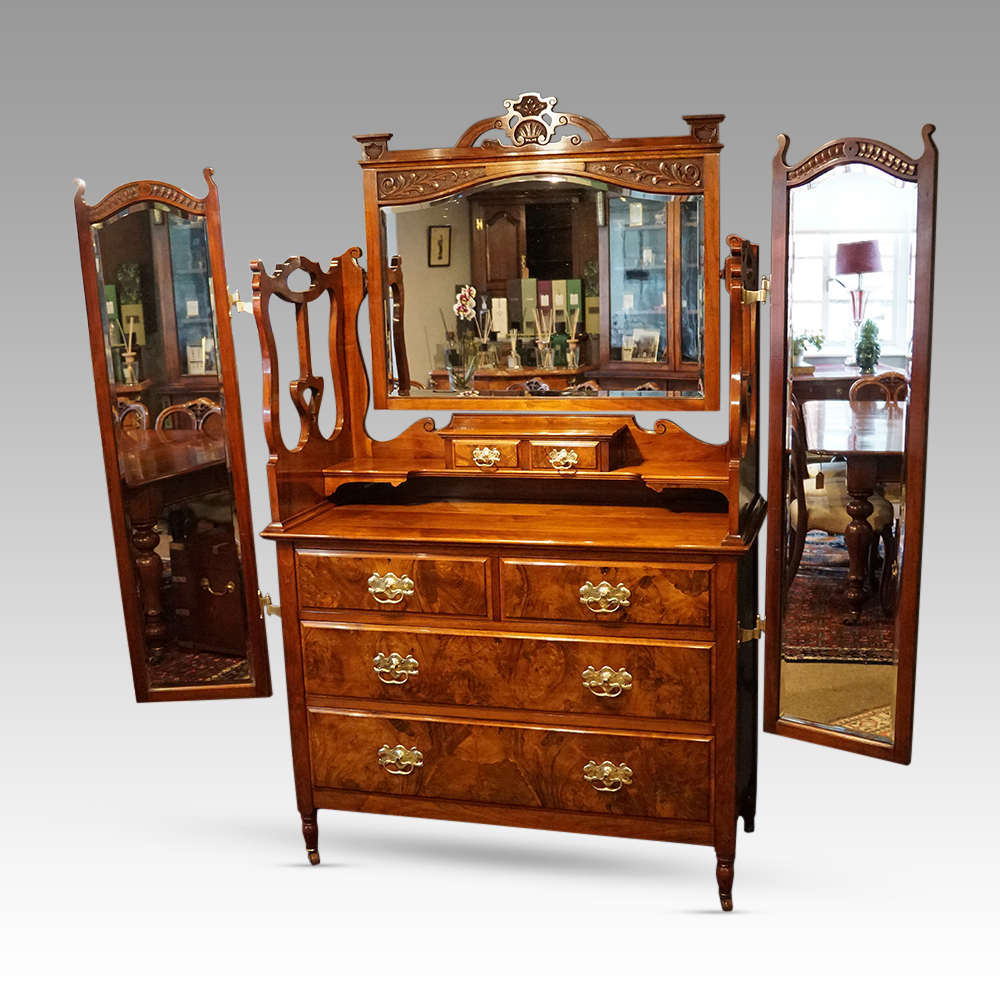 Victorian-3-mirror-walnut-dressing-table.jpg Art Nouveau walnut dressing table - Image 1