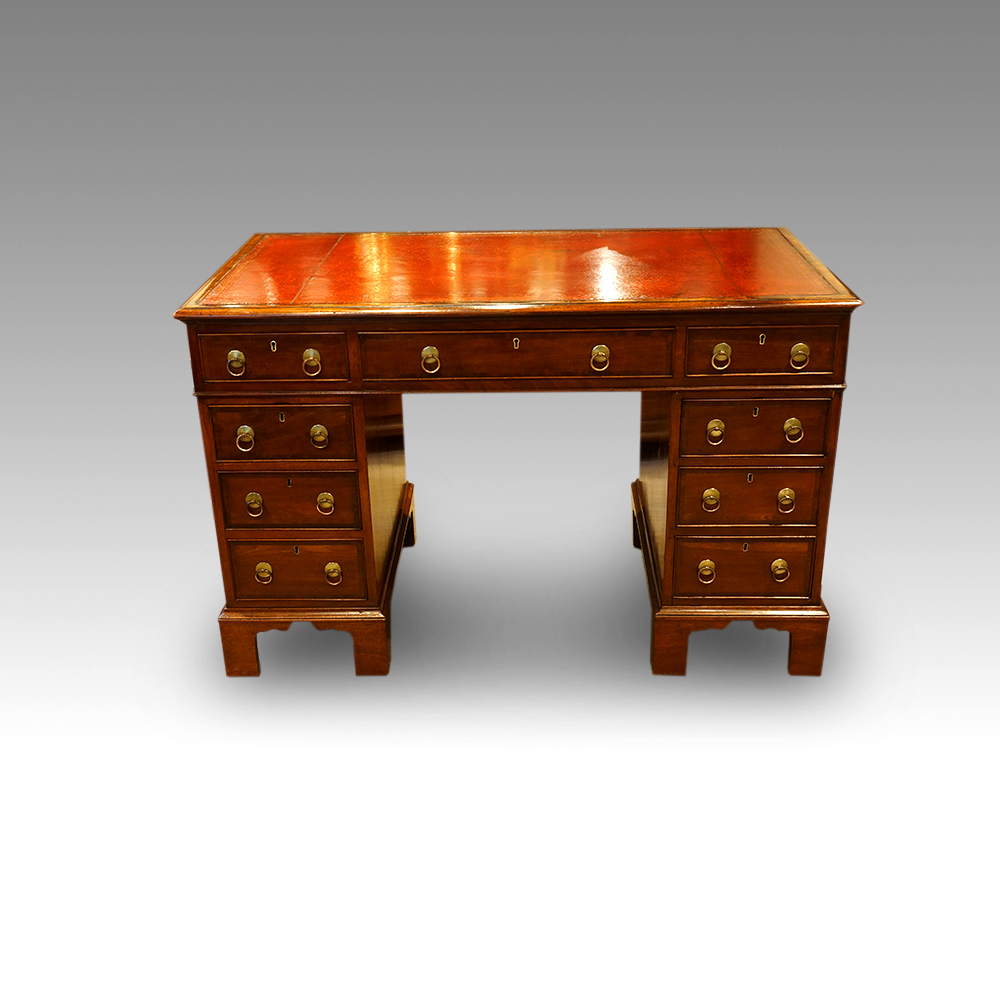 Victorian-banded-mahogany-pedestal-desk.jpg Victorian mahogany banded pedestal desk - Image 1