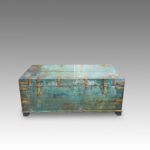 Victorian brass bound campaign trunk in original blue paint