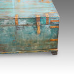 Victorian brass bound campaign trunk in original blue paint - Image 6