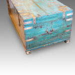 Victorian brass bound campaign trunk in original blue paint - Image 5