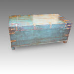 Victorian brass bound campaign trunk in original blue paint - Image 4