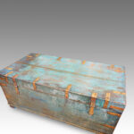 Victorian brass bound campaign trunk in original blue paint - Image 2