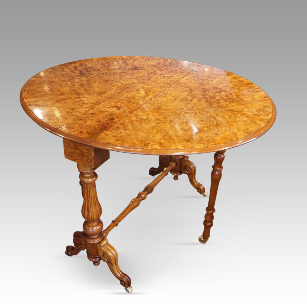 Victorian-burr-walnut-Sutherland-table-open.jpg Victorian burr walnut Sutherland table - Image 1