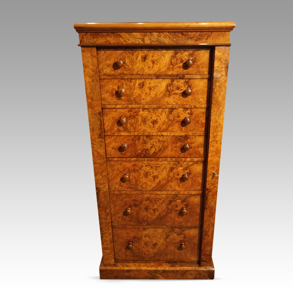Victorian-burr-walnut-Wellington-chest.jpg Victorian burr walnut Wellington chest - Image 1
