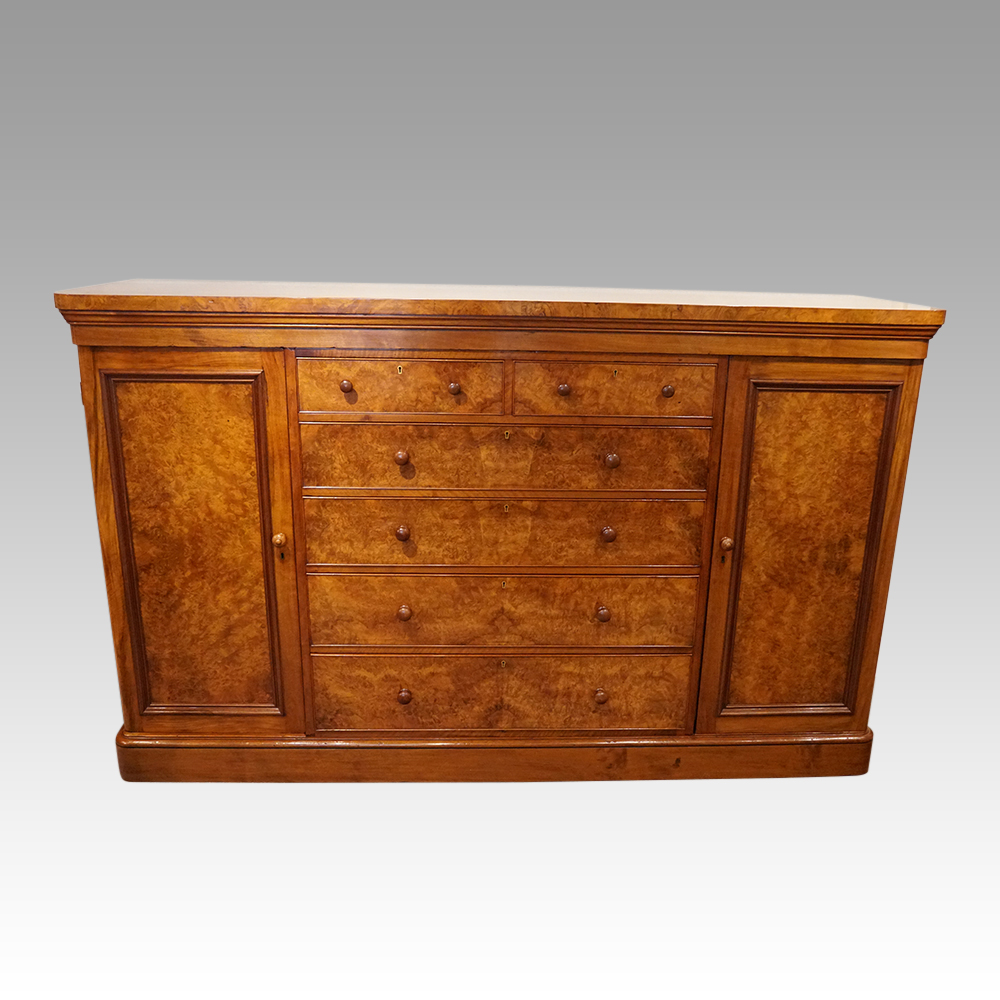 Victorian-burr-walnut-housekeepers-cabinet.jpg Victorian burr walnut dwarf housekeepers cupboard - Image 1