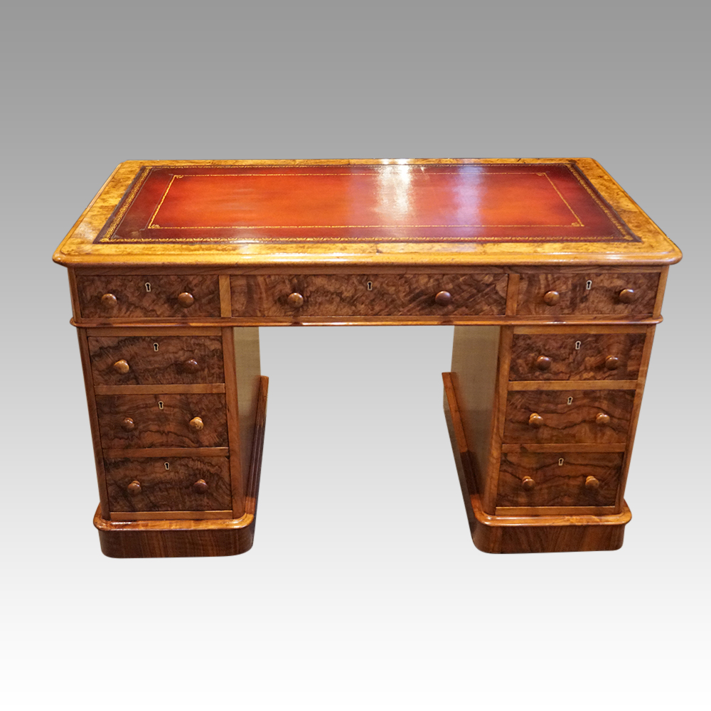Victorian-burr-walnut-pedestal-desk.jpg Victorian burr walnut pedestal desk - Image 1