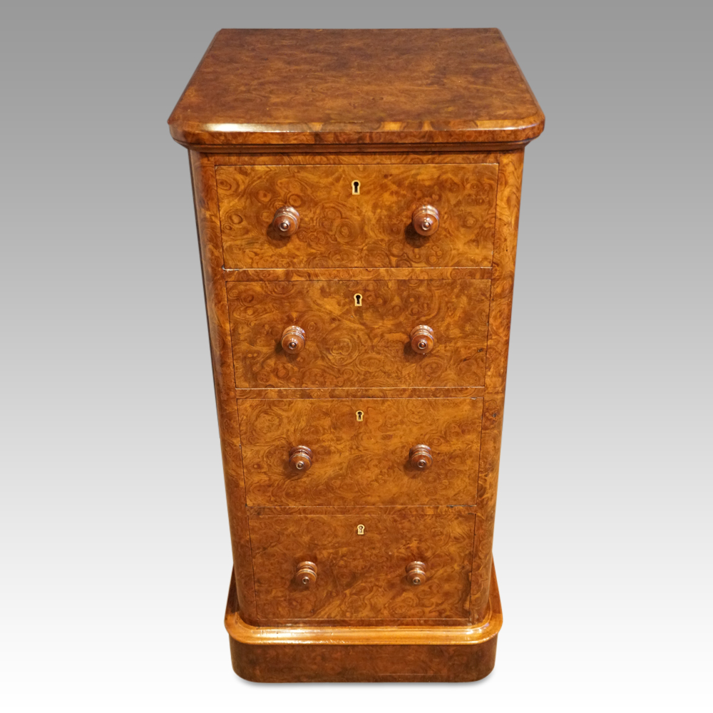 Victorian-burr-walnut-pedestal.jpg Victorian burr walnut pedestal chest - Image 1