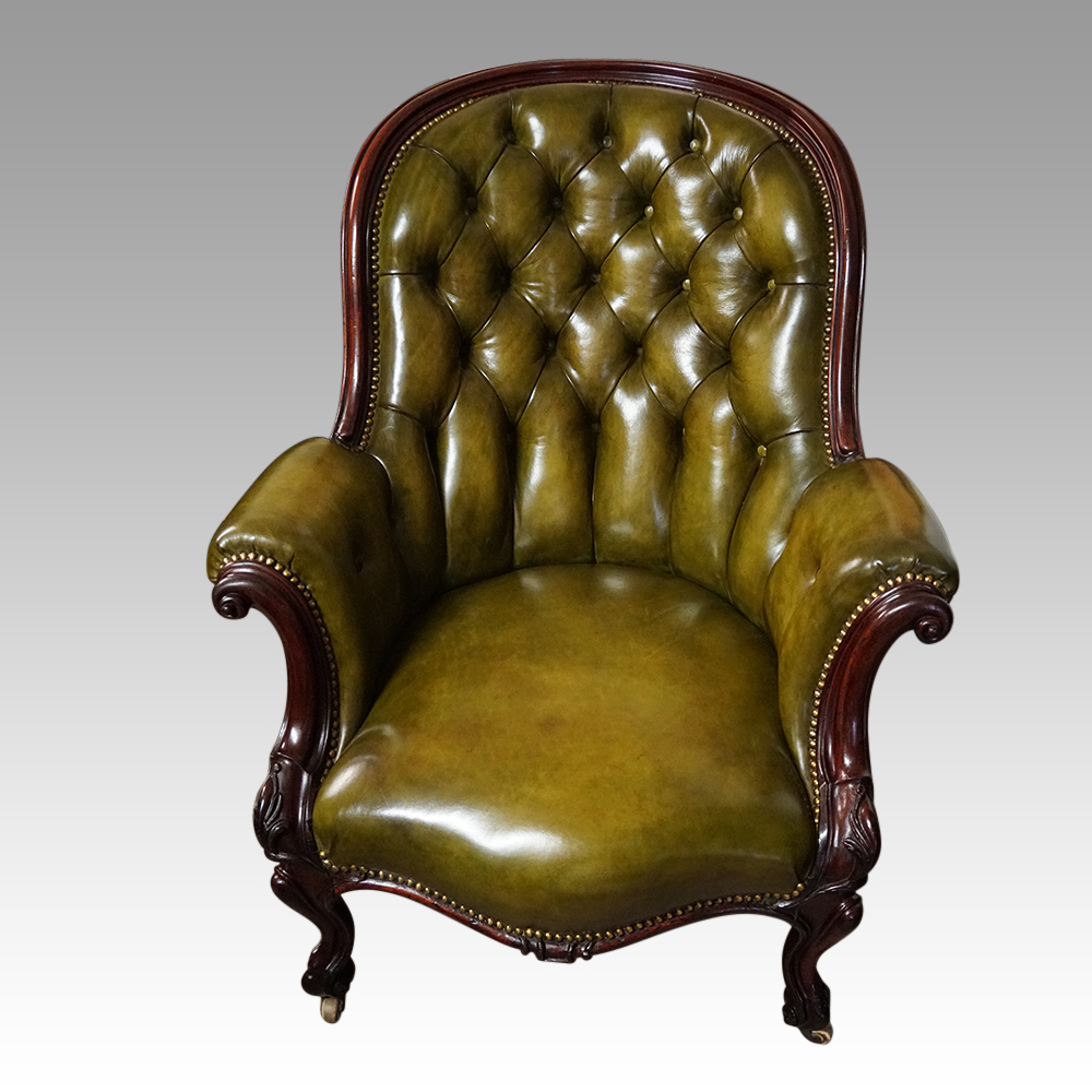 Victorian-button-back-leather-easy-chair.jpg Victorian button back leather easy chair - Image 1
