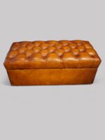 Victorian buttoned leather ottoman - Image 3