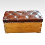 Victorian camphorwood and leather ottoman - Image 3