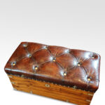 Victorian camphorwood and leather ottoman - Image 2