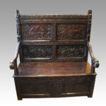 Victorian cock fighting carved oak settle