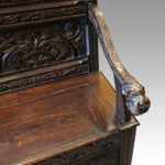 Victorian cock fighting carved oak settle - Image 5