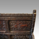 Victorian cock fighting carved oak settle - Image 3
