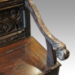 Victorian cock fighting carved oak settle - Image 8