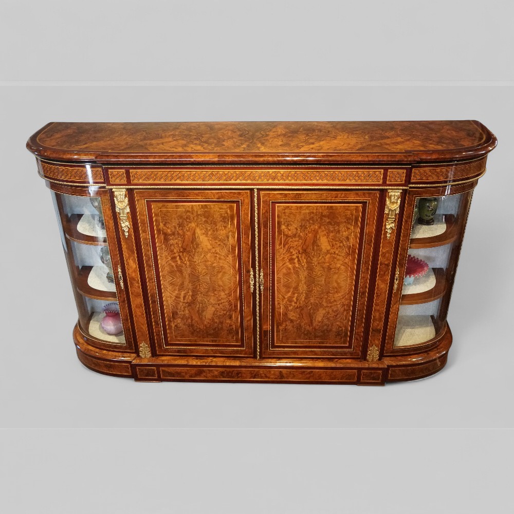 Victorian-inlaid-walnut-4-door-credenza-front.jpg Victorian inlaid walnut 4 door credenza - Image 1