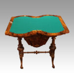 Victorian inlaid walnut workbox card table - Image 13
