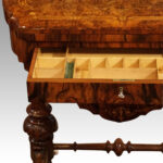 Victorian inlaid walnut workbox card table - Image 9