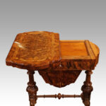 Victorian inlaid walnut workbox card table - Image 6