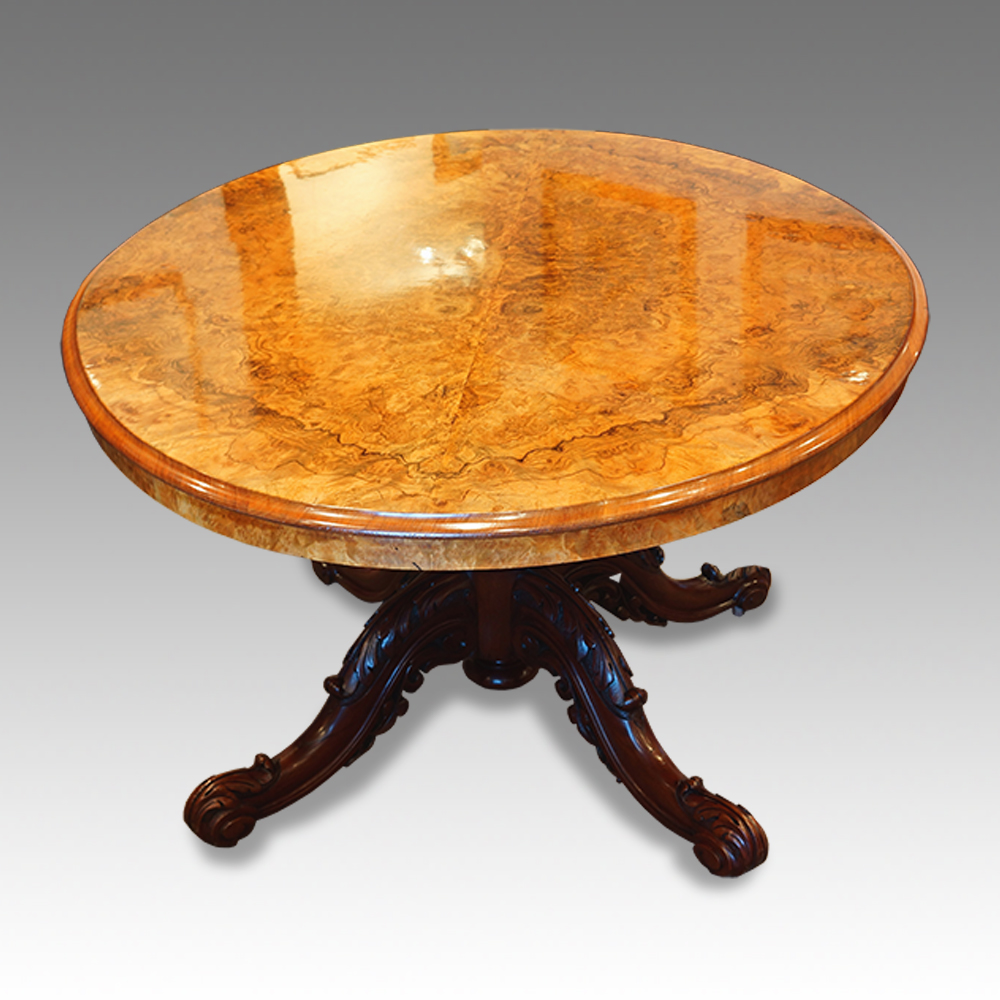 Victorian-large-walnut-loo-table.jpg Victorian large burr walnut oval dining table Now Sold - Image 1